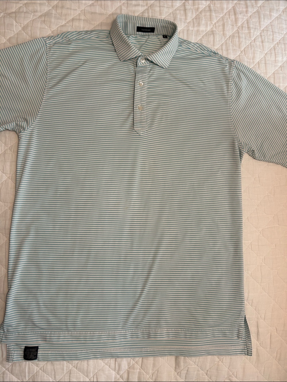 Turtleson Men's Striped Performance Golf Polo in Blue and White Size Large